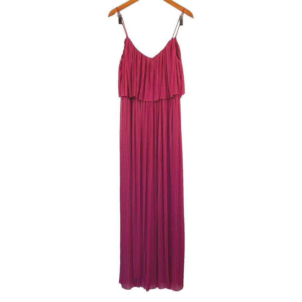 Mango Spaghetti Strap Pleated Maxi Dress Size S Fuchsia Hot Pink Feminine Breezy